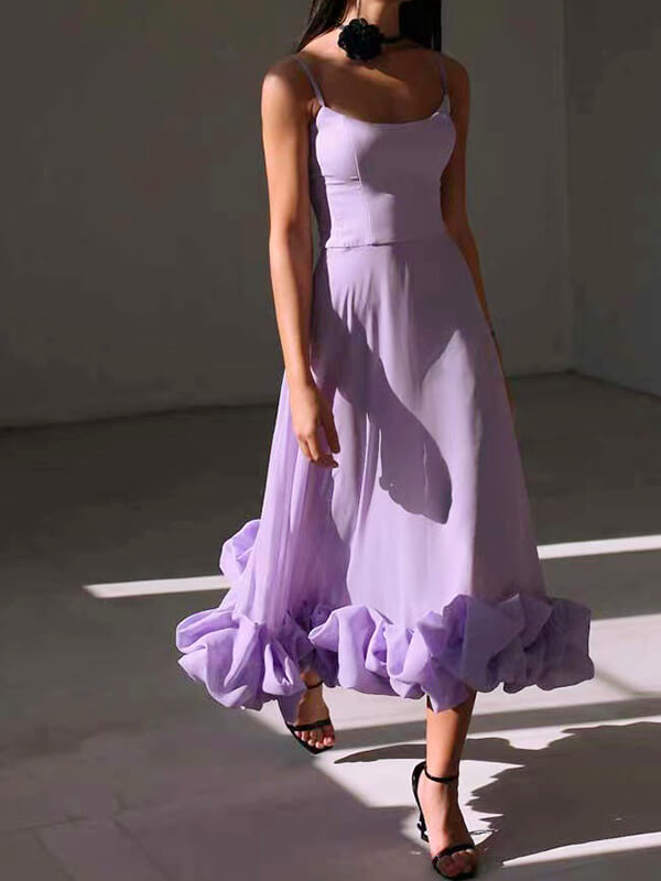 Onbely robe longue bustier à fines brides avec volants, élégante et douce pour cocktail et bal de promo