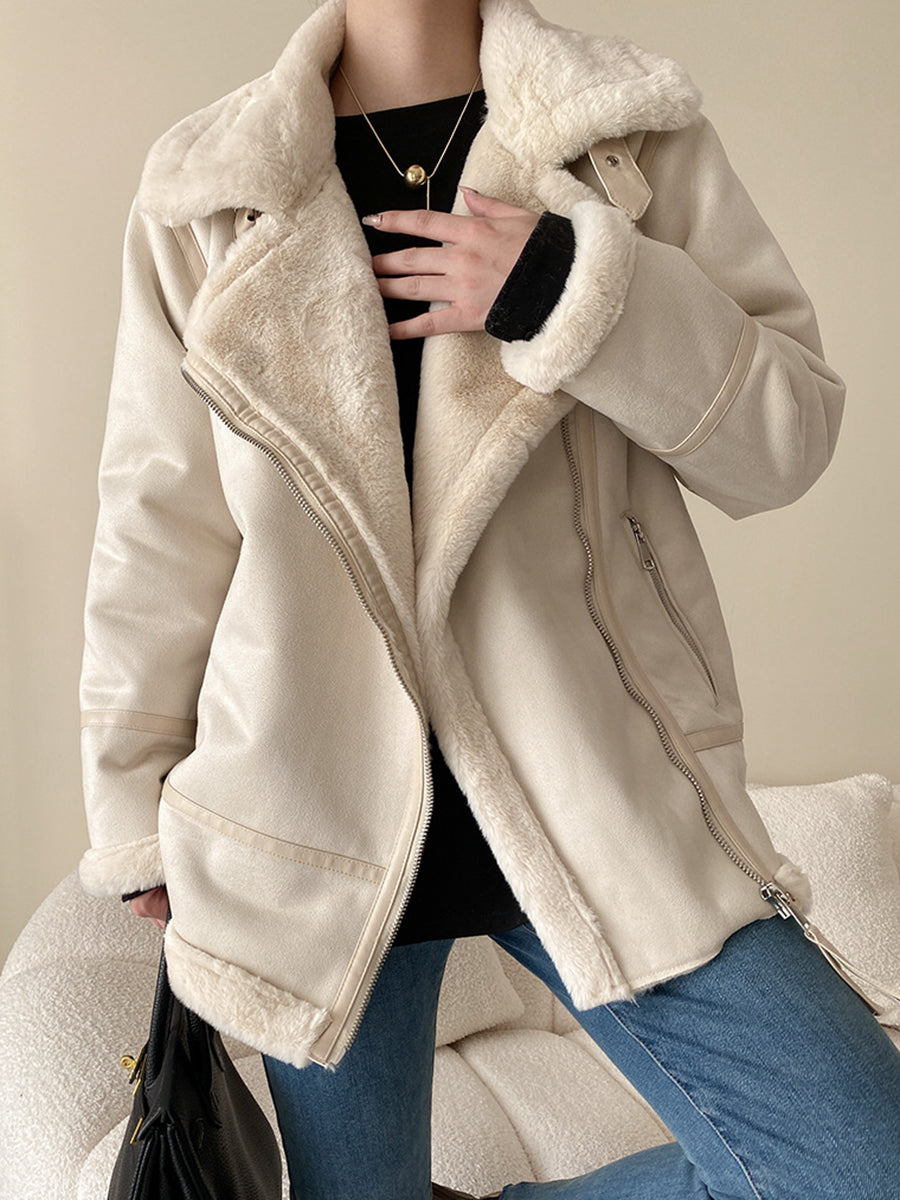 Onbely manteau aviateur en suédine doublé polaire femme hiver mode
