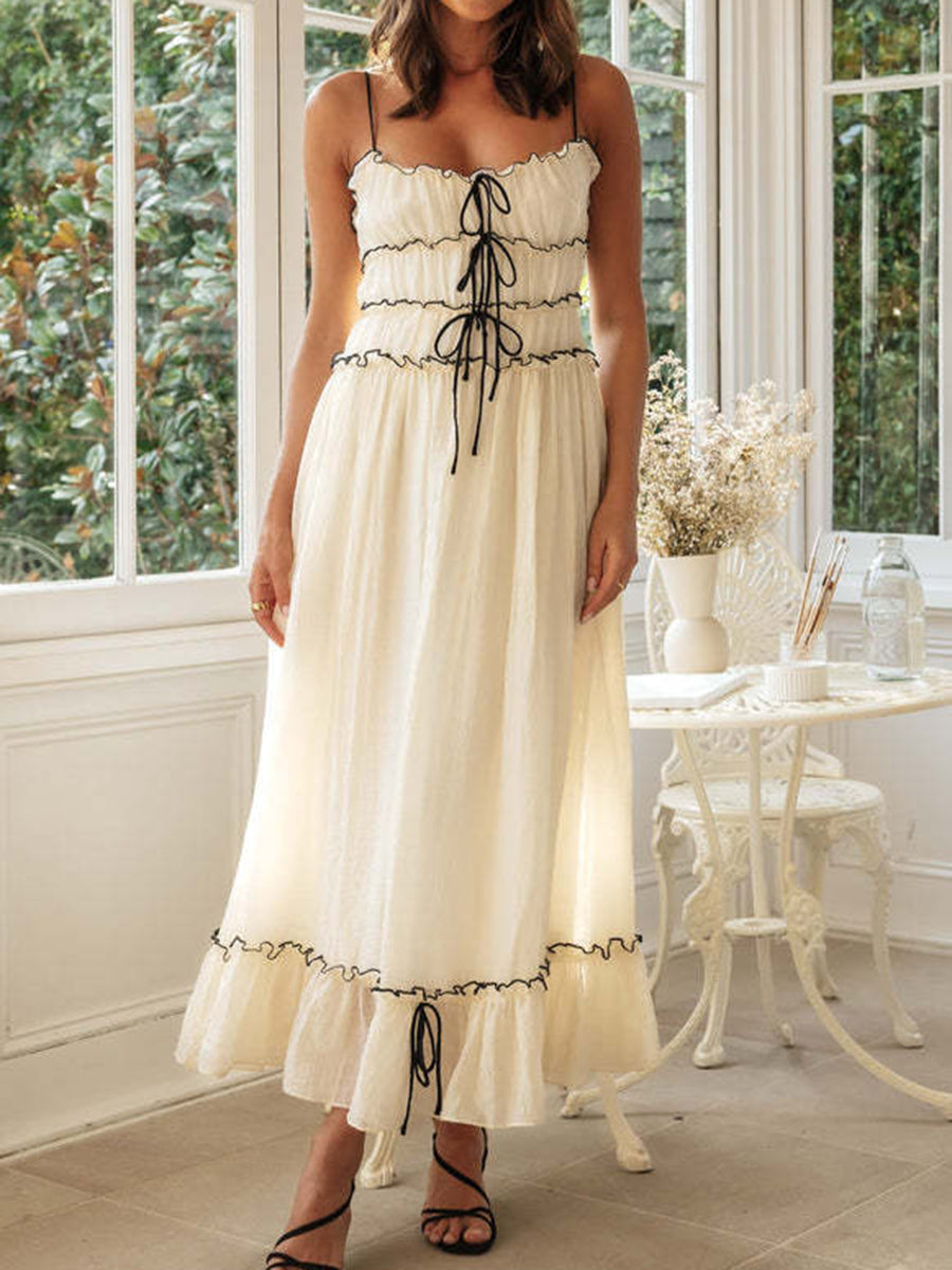 Onbely robe de soirée longue à fines brides avec liseré contrastant pour bal de promo et vacances