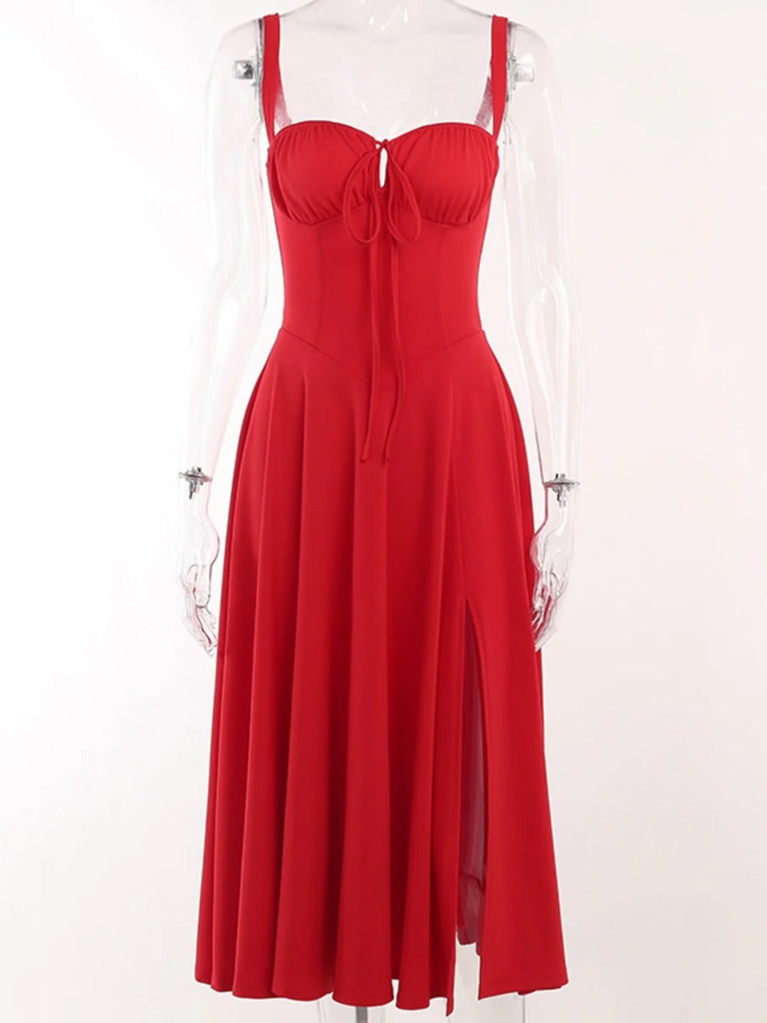 Onbely mi-longue robe unicolore fendu le côté à fines brides mode bal de promo