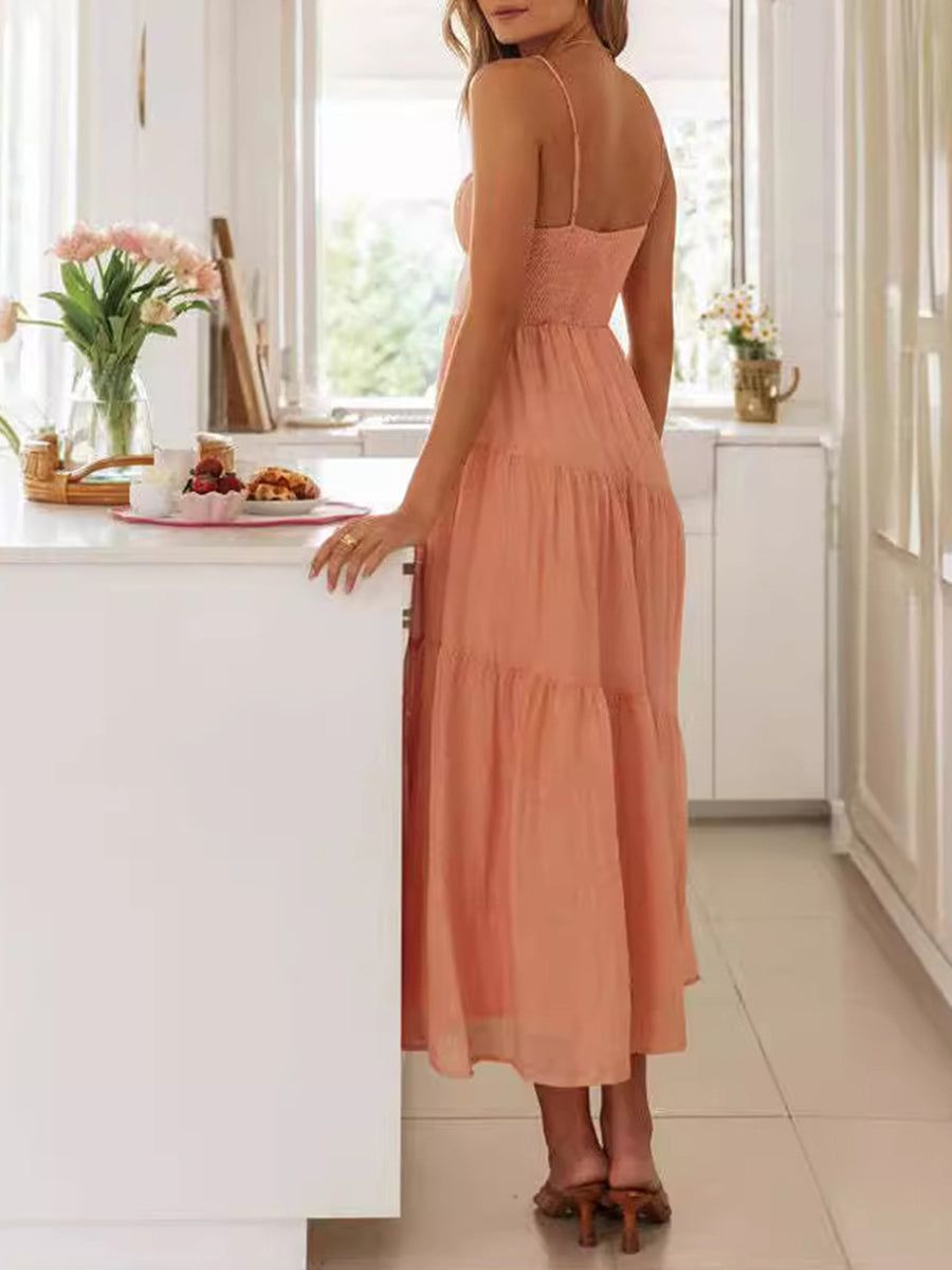 Onbely mi-longue robe à fines brides strappy vacances