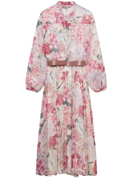 Onbely mi-longue Robe mousseline imprimé à fleurie Manches Longues Rose