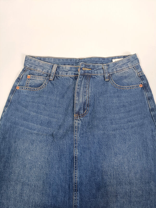 Onbely jupe longue en jean poches taille haute mode femme bleu - onbely
