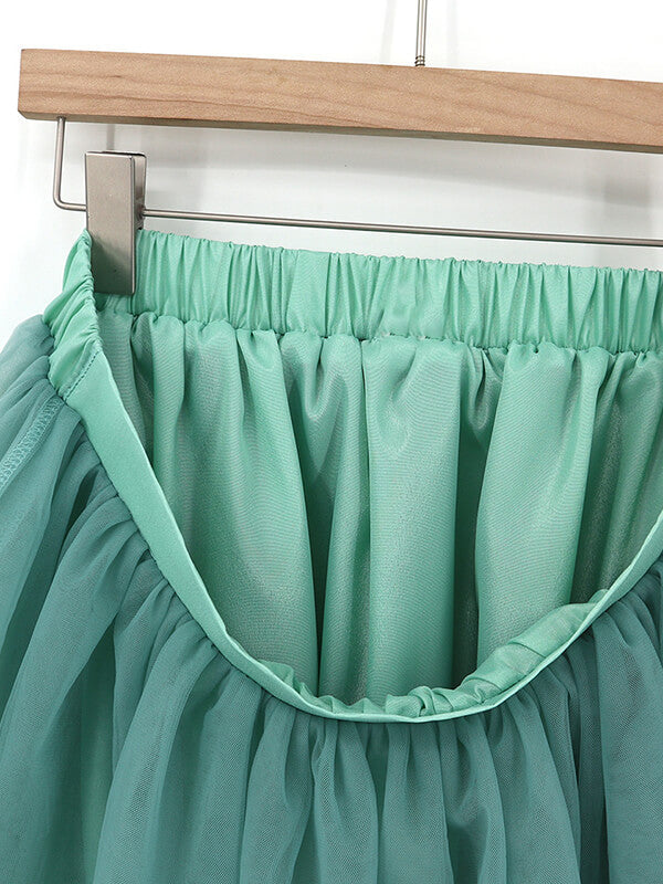 Onbely mi-longue jupe plissé bouffante tutu en tulle élégant femme vert d'eau - onbely