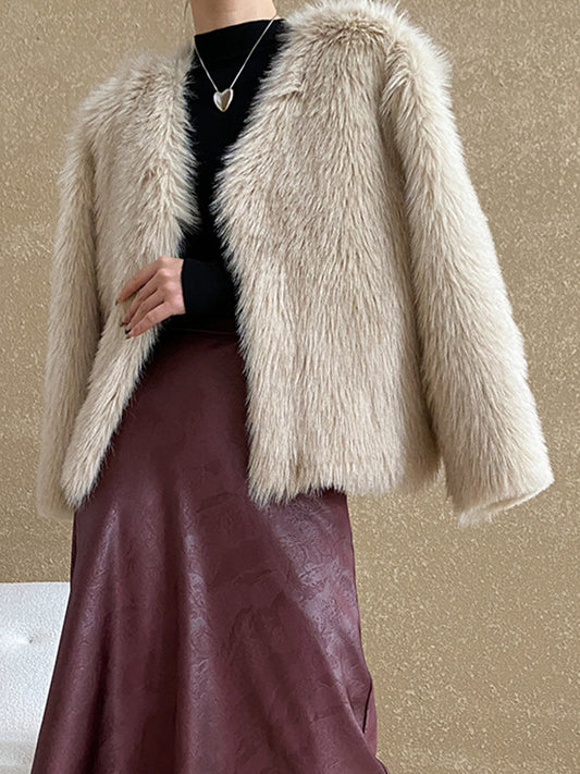 Onbely manteau en fausse fourrure courte pour femme mode