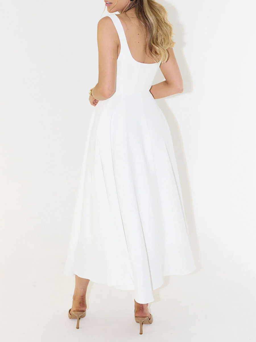 Onbely Robe Midi trapèze col carré simple Élégant Cocktail