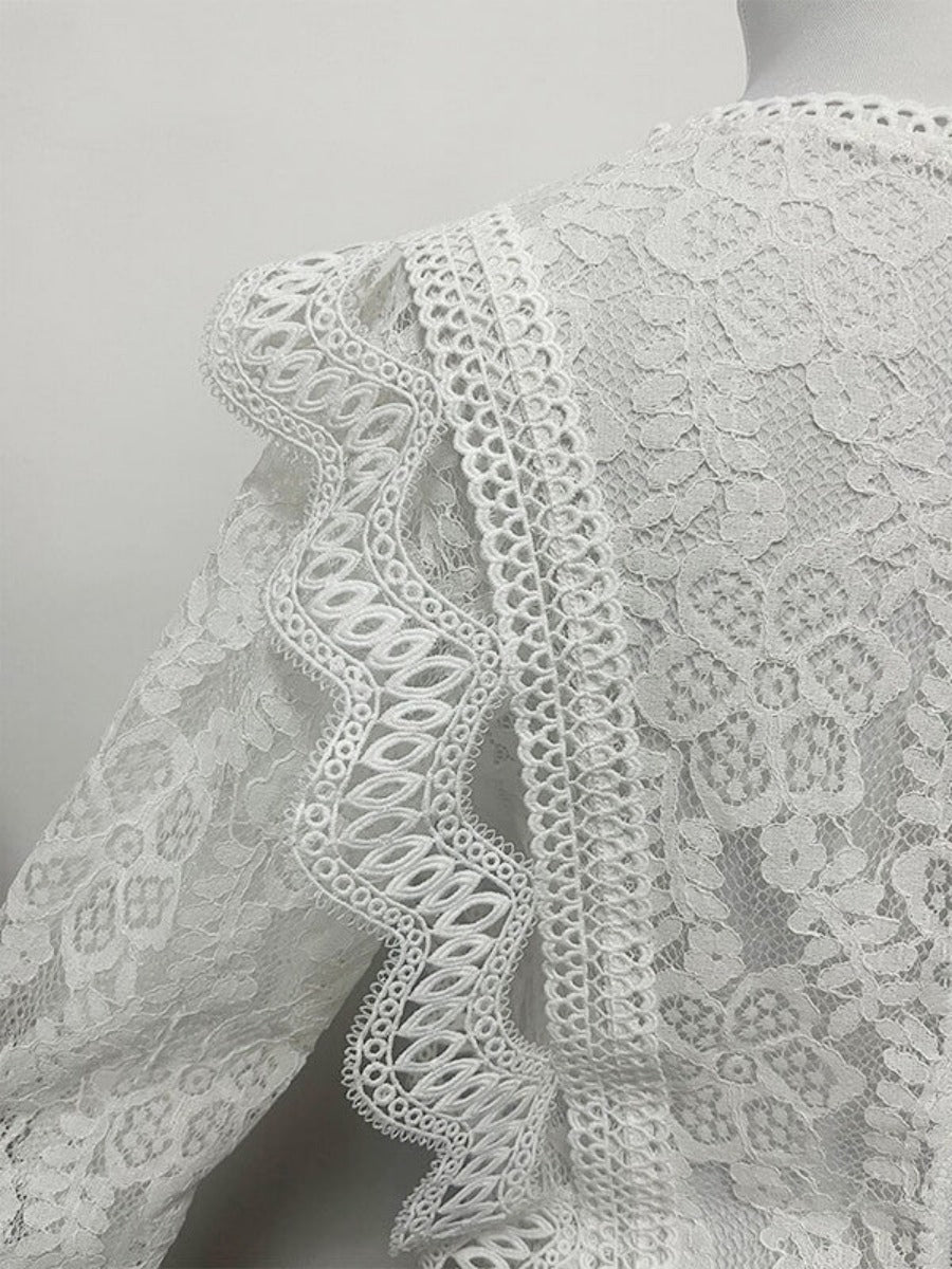 Onbely hauts broderie anglaise avec fermeture éclair col rond élégant femme
