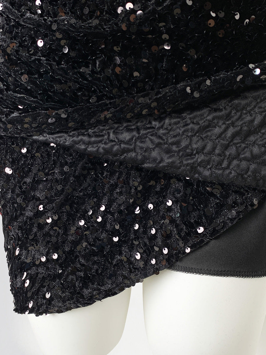 Onbely robe courte moulante velours brillante paillette Col en V cocktail