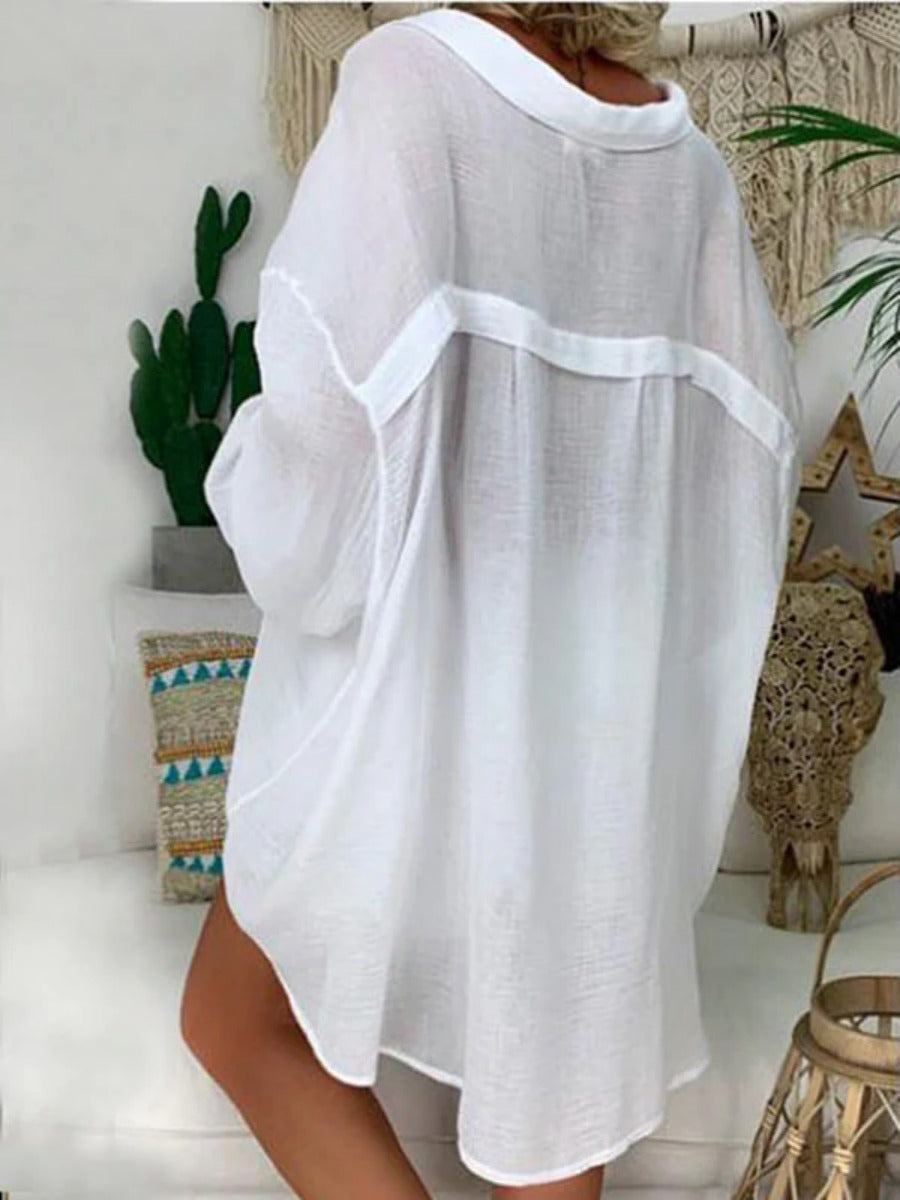 Onbely mi-longue blouse robe oversized boutonnage manches longues femme bohème chemisier