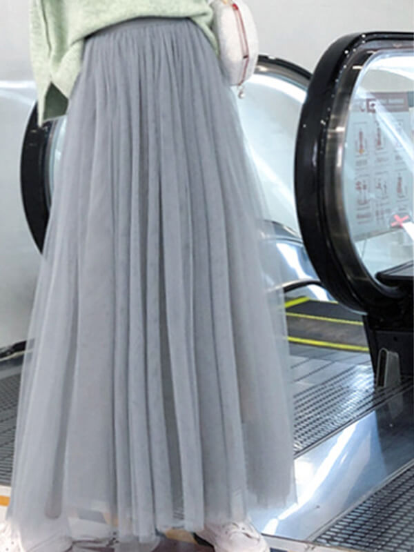 Onbely jupe longue tulle gris taille élastique pour femme - onbely