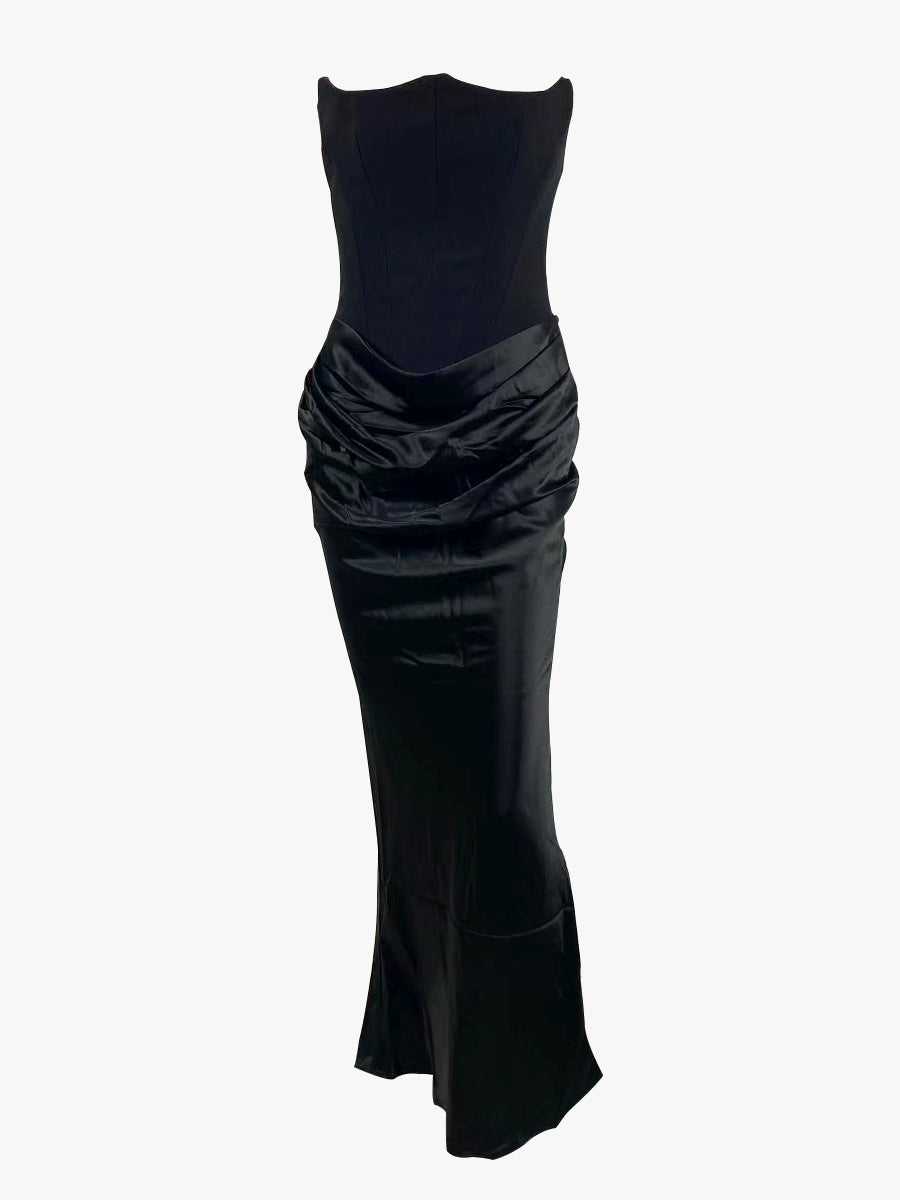 Onbely Robe de soirée longue moulante satin bustier sirene élégant