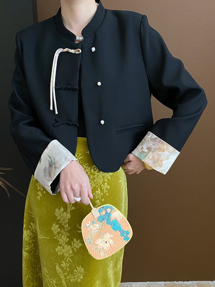 Onbely veste élégante à boutons chinois avec poches et col montant