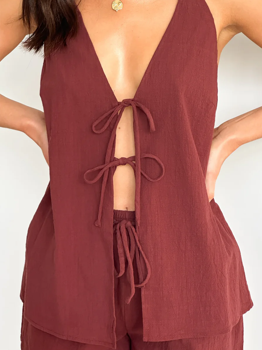 Onbely Ensemble courte strappy licou dos nu sans manches décontracté