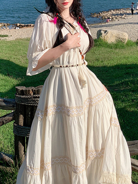 Onbely robe de soirée maxi longue strappy frange vintage bohème boho dress