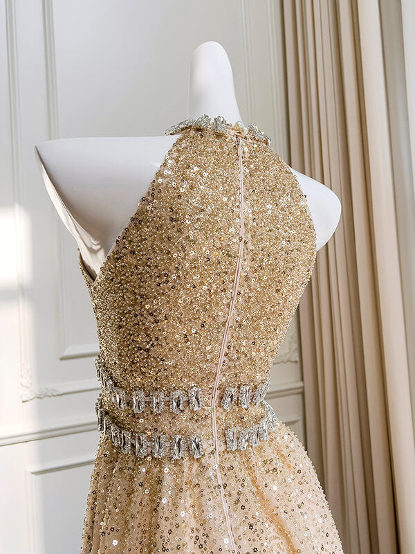 Onbely robe longue de soirée brillante paillette strass licou - onbely