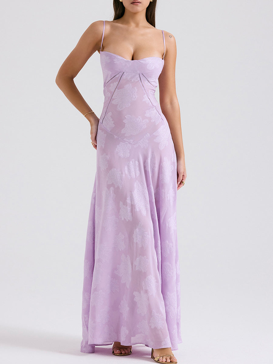 Onbely robe de soirée longue élégante à fines brides en jacquard pour un mariage femme cérémonie
