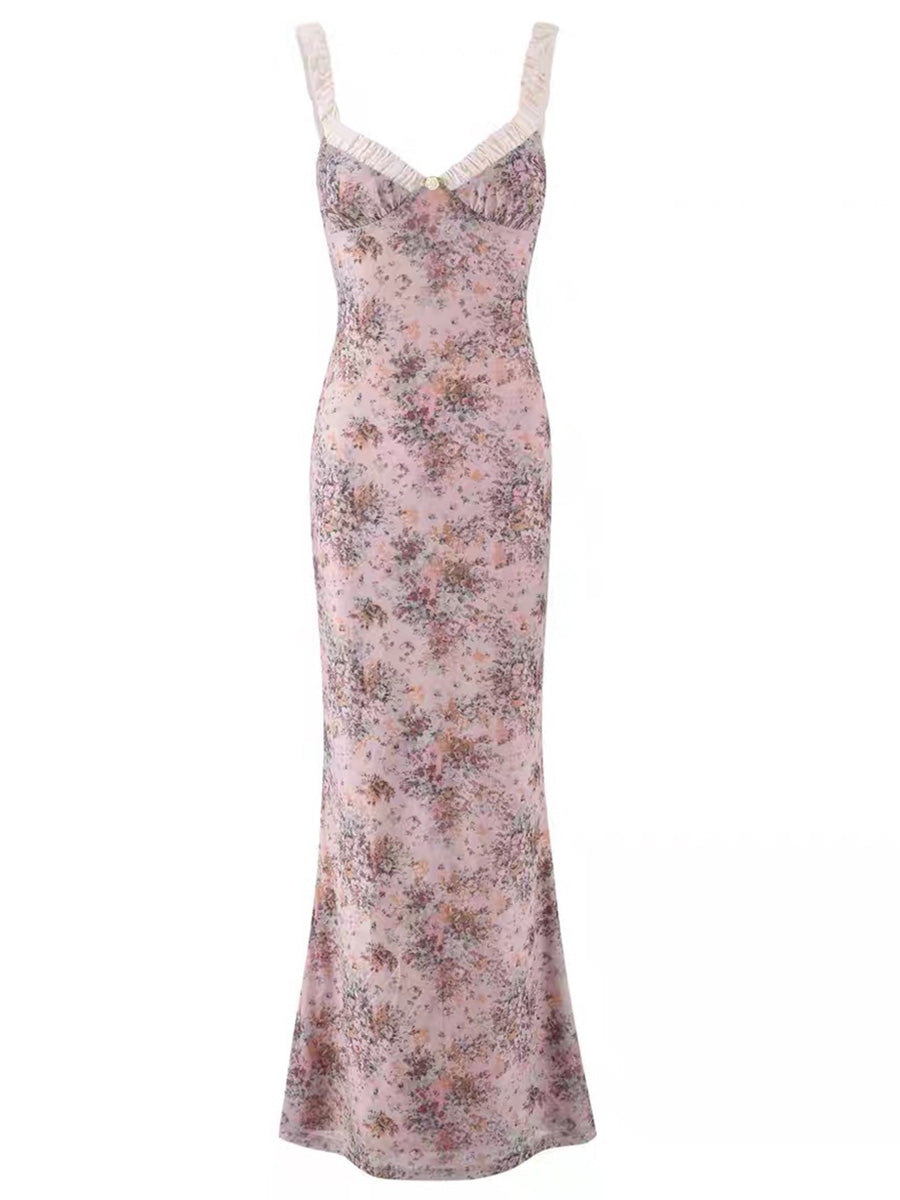 Onbely Robe de soirée maxi longue moulante imprimée à fleurs roses pour bal de promo un mariage