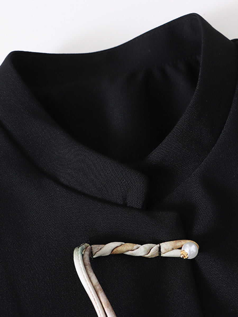 Onbely veste élégante à boutons chinois avec poches et col montant