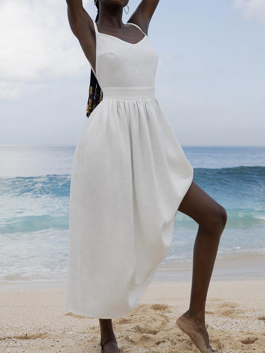 Onbely mi-longue Robe à fines brides Dos Nu décontracté de Plage