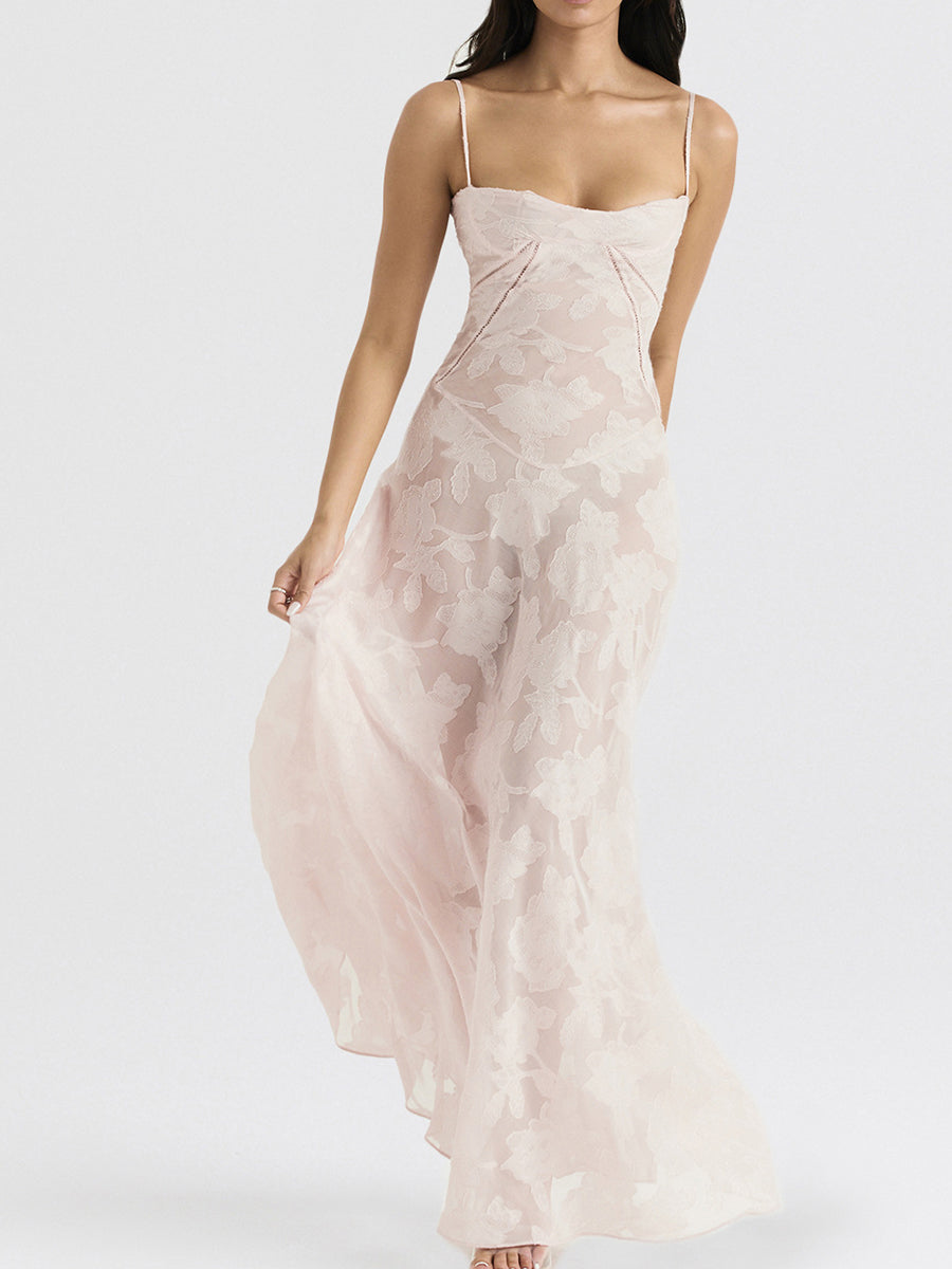 Onbely robe de soirée longue élégante à fines brides en jacquard pour un mariage femme cérémonie