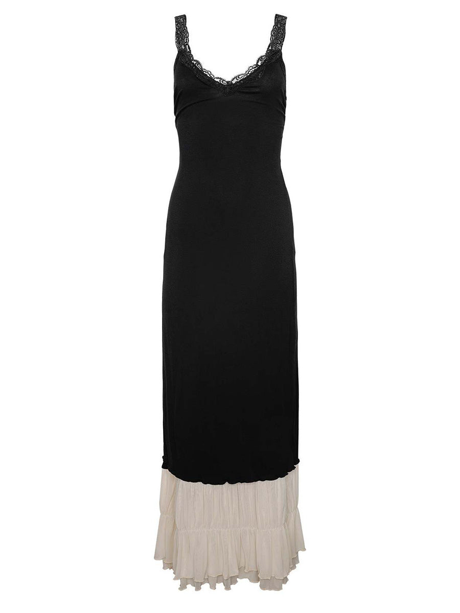 Onbely Robe de soirée longue moulante en dentelle à volants noire pour un mariage