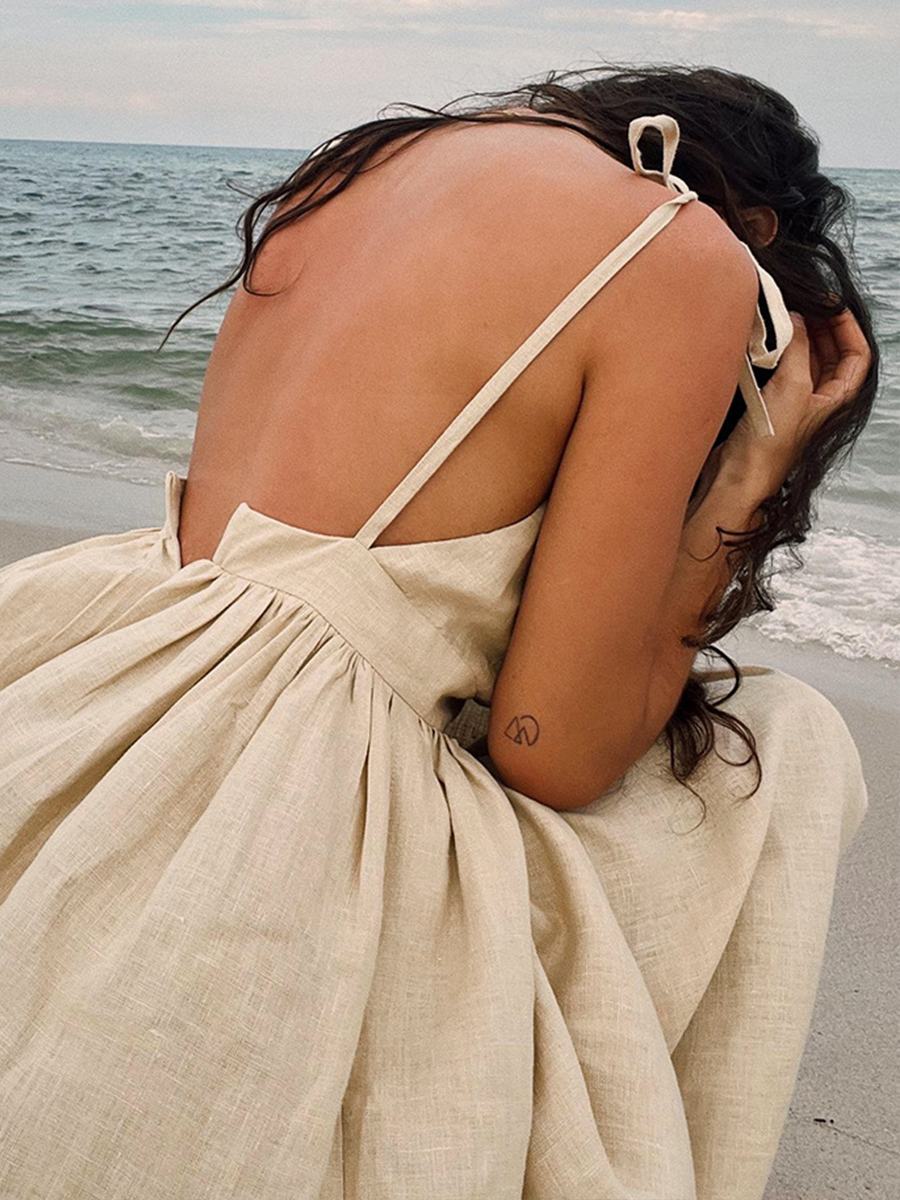 Onbely mi-longue Robe à fines brides Dos Nu décontracté de Plage