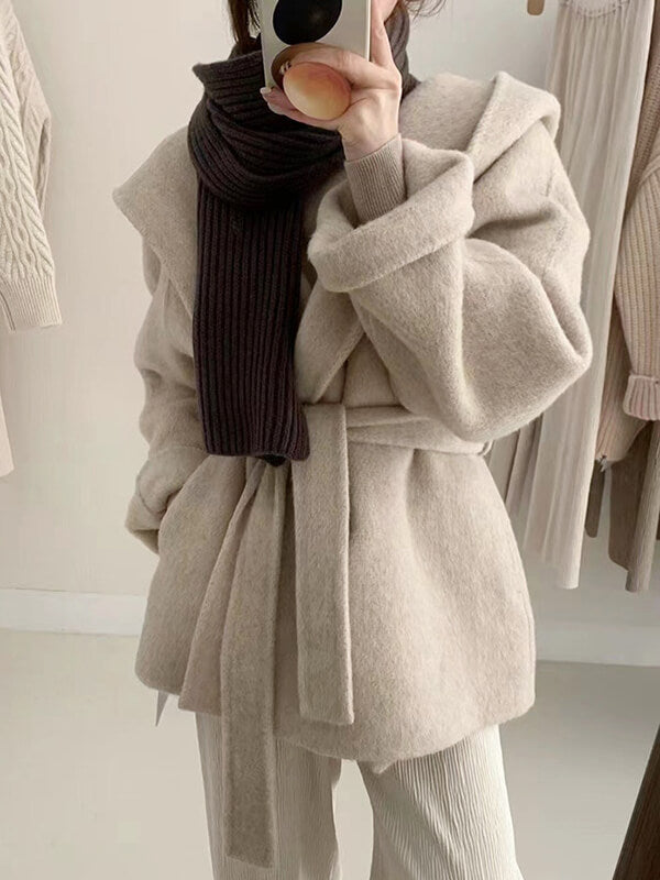 Onbely manteau en laine à capuche femme - onbely