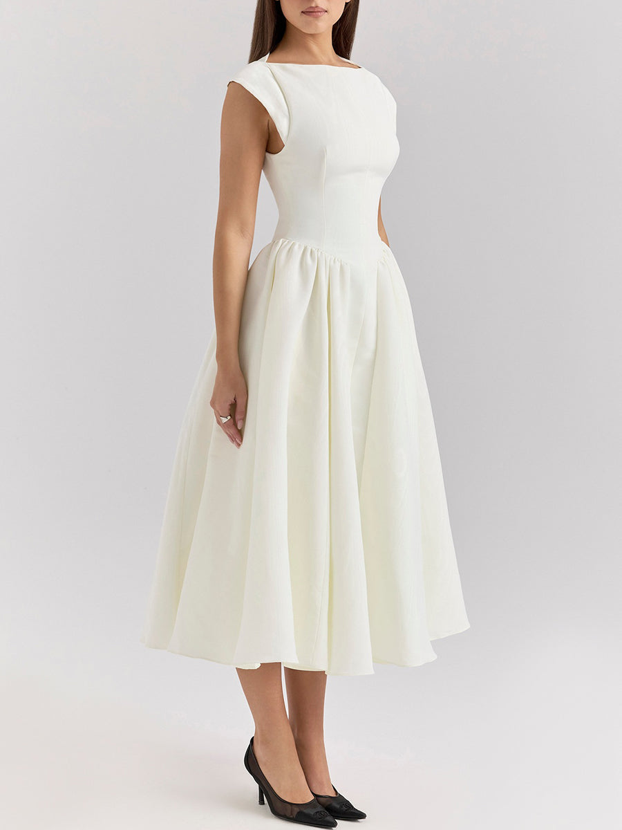 Onbely robe longue trapèze dos nu cocktail élégant blanc