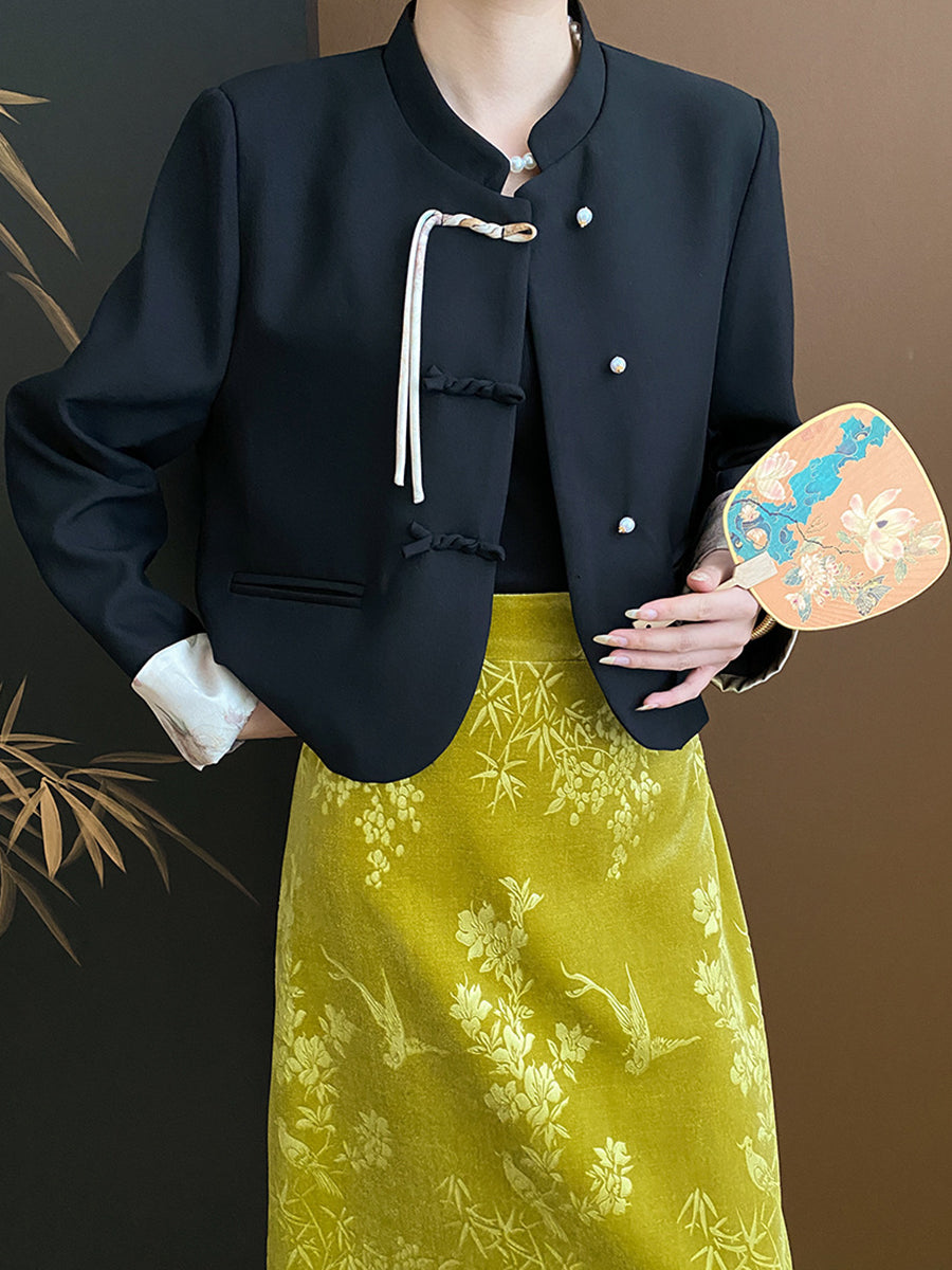 Onbely veste élégante à boutons chinois avec poches et col montant