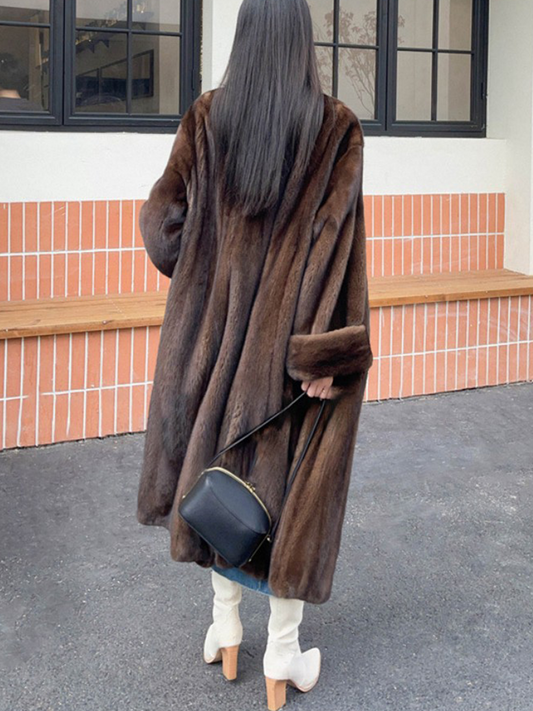 Onbely manteau en fausse fourrure longue femme marron