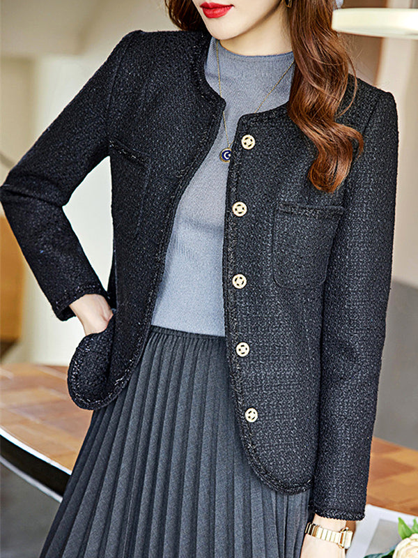 Onbely blazer court en tweed boutonnage avec poches femme élégant - onbely