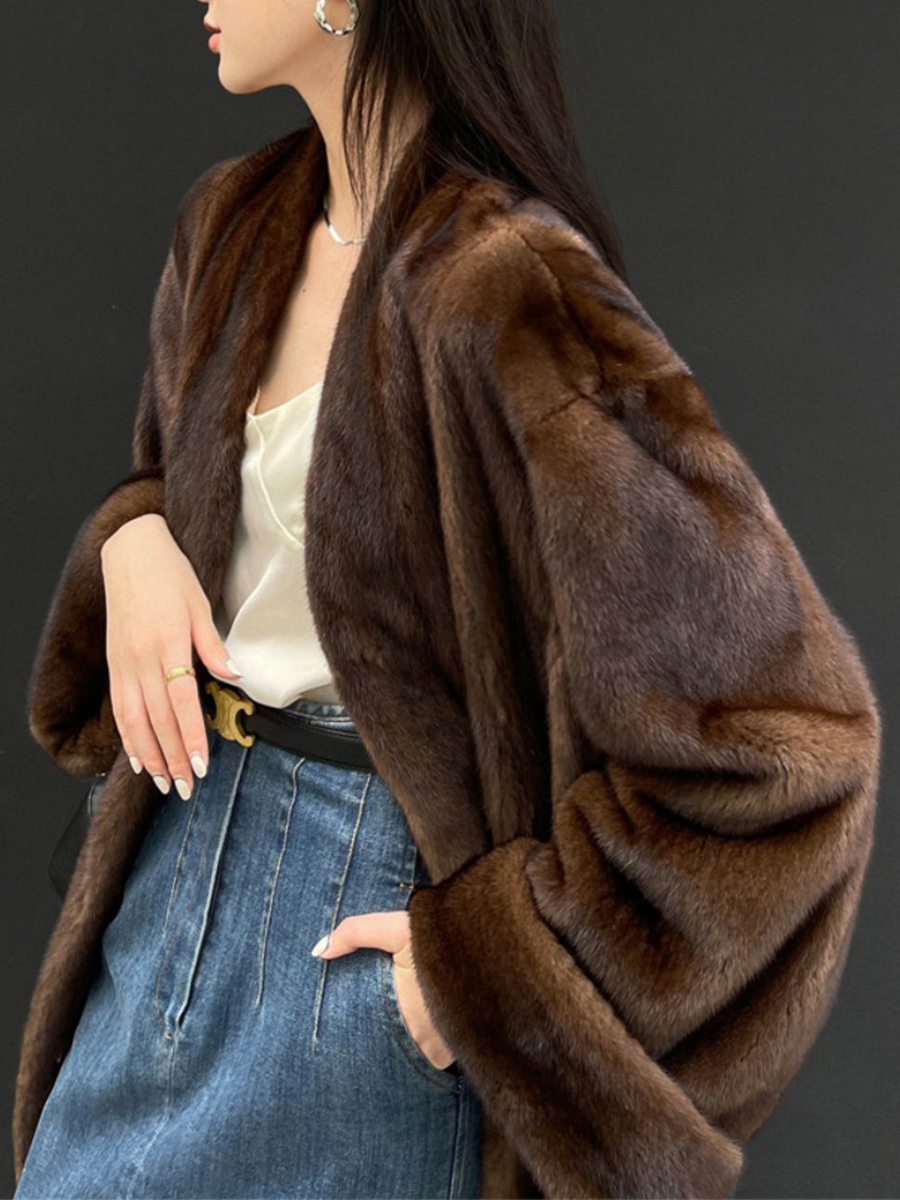Onbely manteau en fausse fourrure longue femme marron