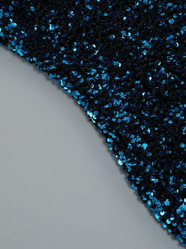 Onbely mini-robe mode brillante paillette plumes bleu - onbely