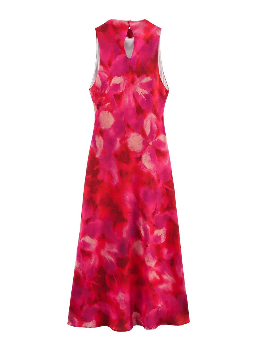 Onbely robe longue moulante imprimé à fleurie col rond taille marquée doux vacances tous les jours
