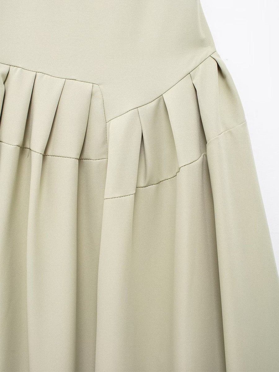 Onbely robe longue trapèze unicolore plissé col asymétrique mode tous les jours bureau