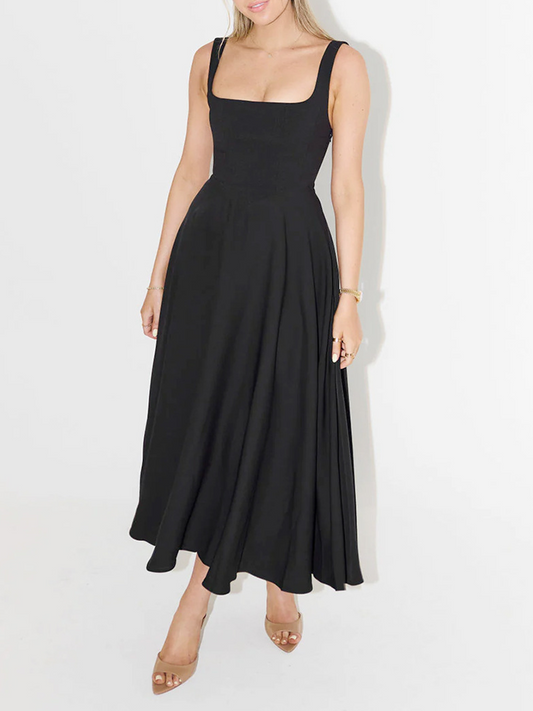 Onbely Robe Midi trapèze col carré simple Élégant Cocktail