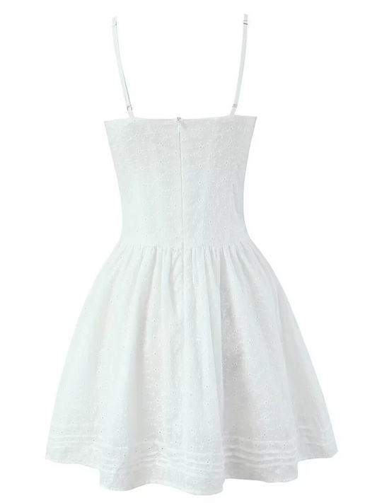 Onbely Robe Courte trapèze broderie anglaise strappy à fines brides blanc