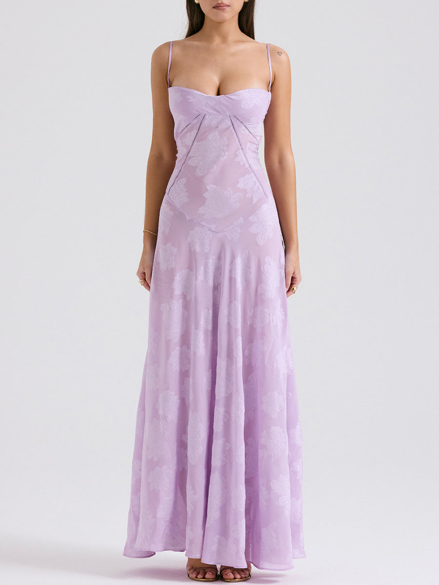 Onbely robe de soirée longue élégante à fines brides en jacquard pour un mariage femme cérémonie