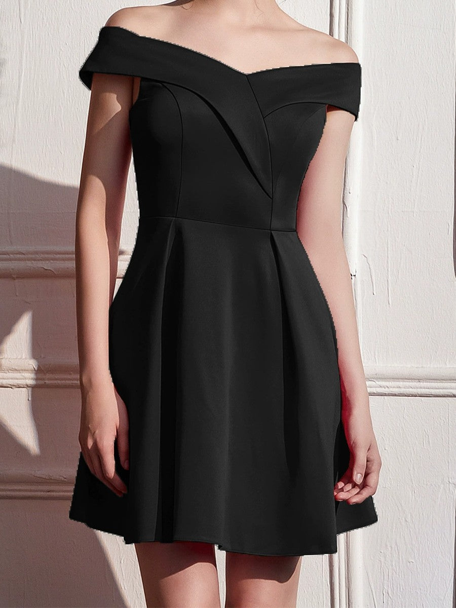 Onbely robe courte unicolore col bateau élégant mode cocktail