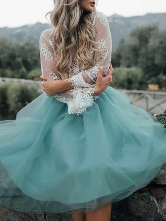 Onbely mi-longue jupe plissé bouffante tutu en tulle élégant femme vert d'eau - onbely