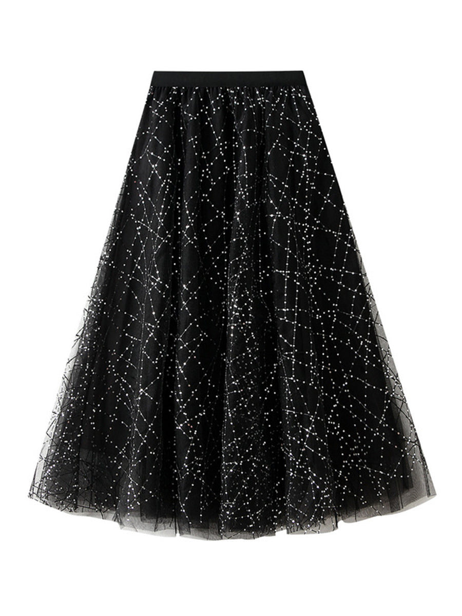 Onbely jupe longue tulle brillante paillette femme mode