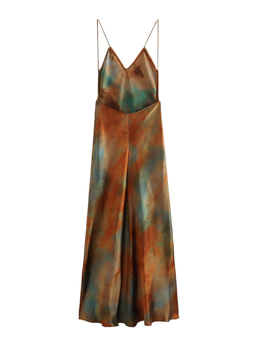 Onbely robe longue tie and dye dos nu à fines brides taille marquée mode vacances plage