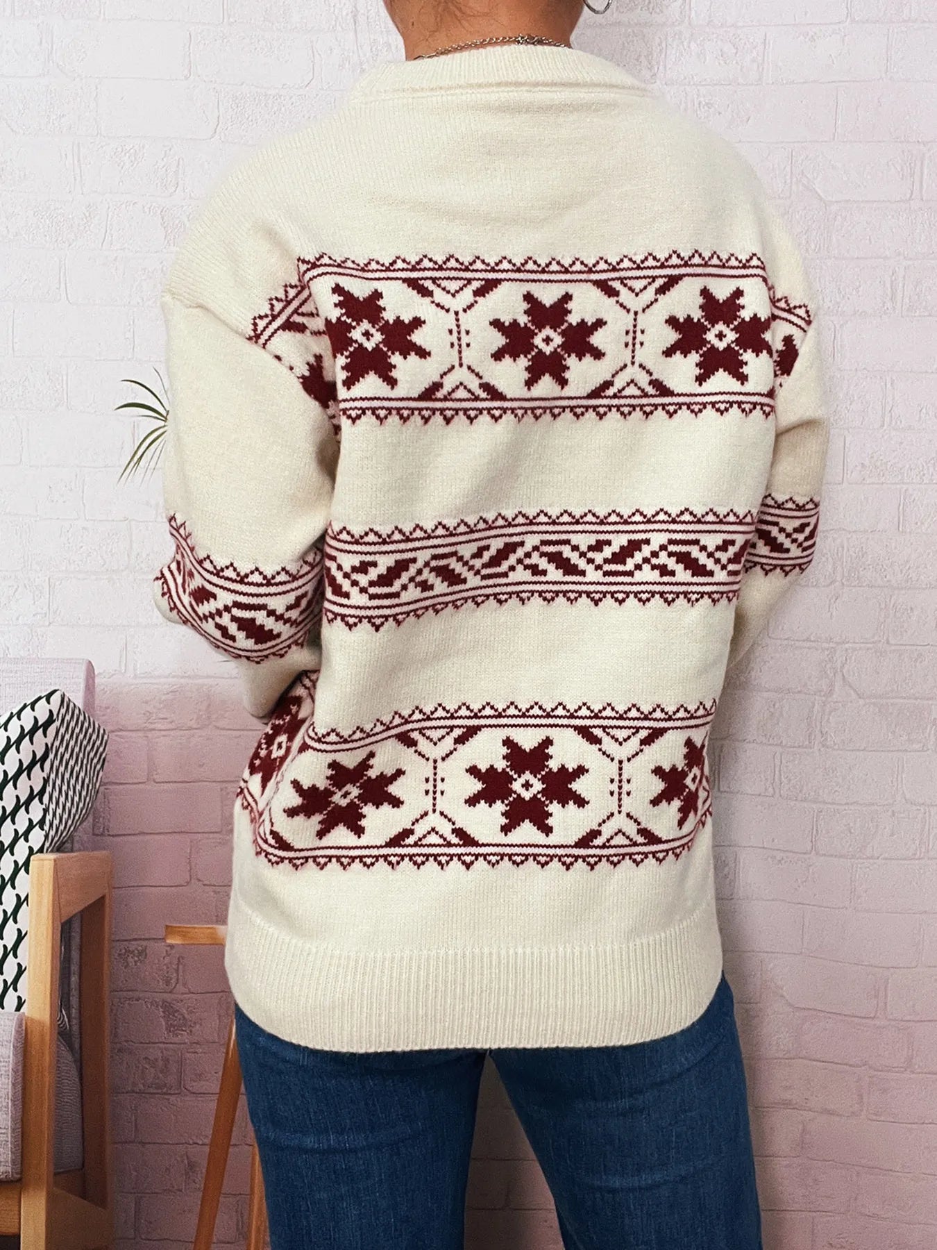 Pull de Noël à col rond motif flocon de neige