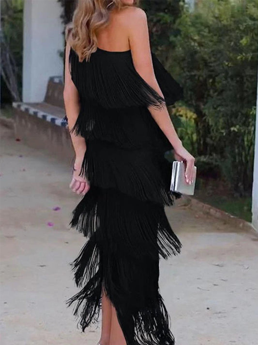 Onbely mi-longue robe unicolore une épaule col asymétrique mode élégant tous les jours bureau