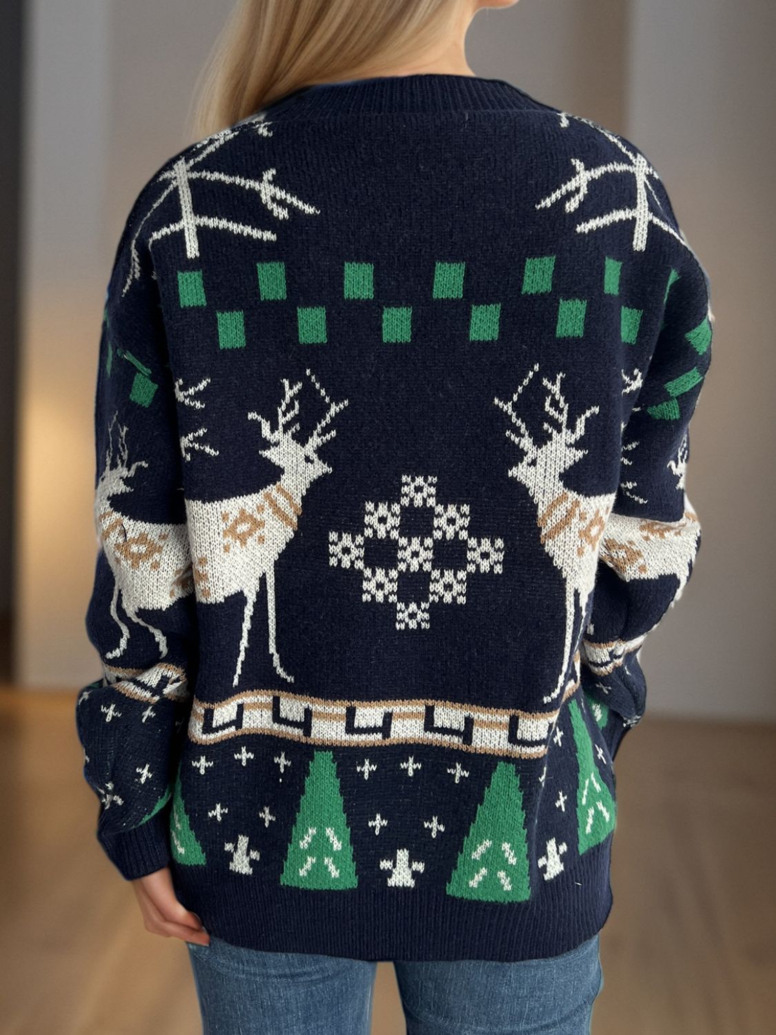 Pull de Noël à col rond et manches longues avec motif de renne