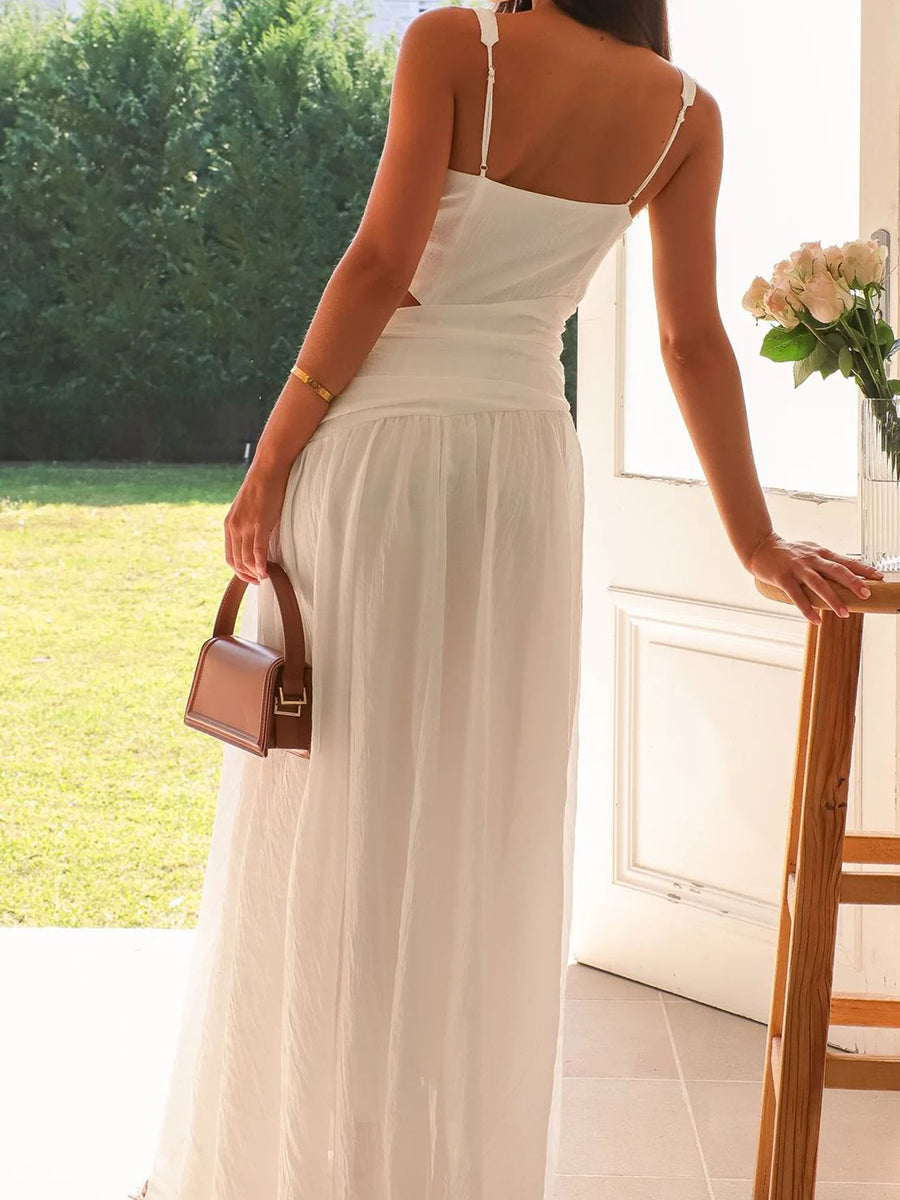 Onbely Robe de soirée longue à découpes latérales et col en V élégante pour bal de promo