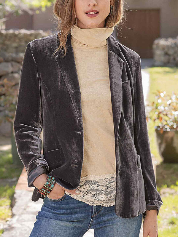 Onbely court blazer velours boutonnage poches col revers femme