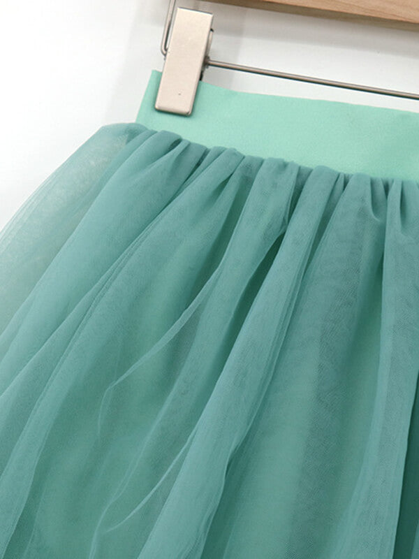 Onbely mi-longue jupe plissé bouffante tutu en tulle élégant femme vert d'eau - onbely