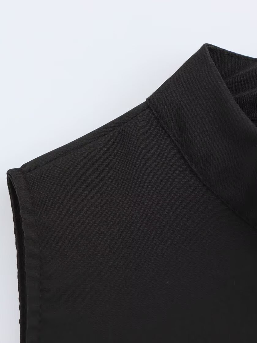 Onbely Robe Midi Bicolore noir et blanc plissé Sans Manches col rond Cocktail