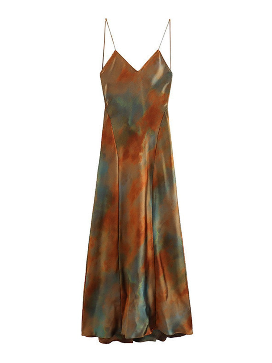 Onbely robe longue tie and dye dos nu à fines brides taille marquée mode vacances plage